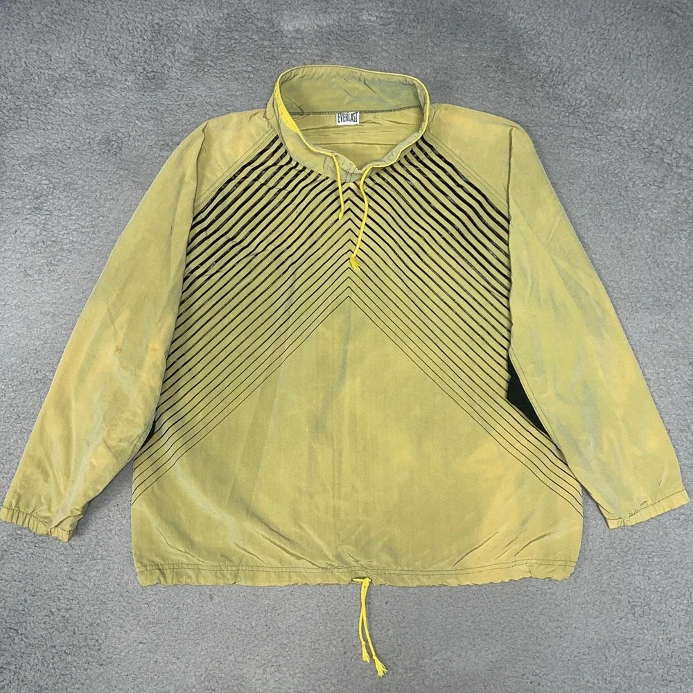 VTG Everlast Windbreaker Mens Sz M Yellow Mock Neck Pullover Jacket USA Made 90s